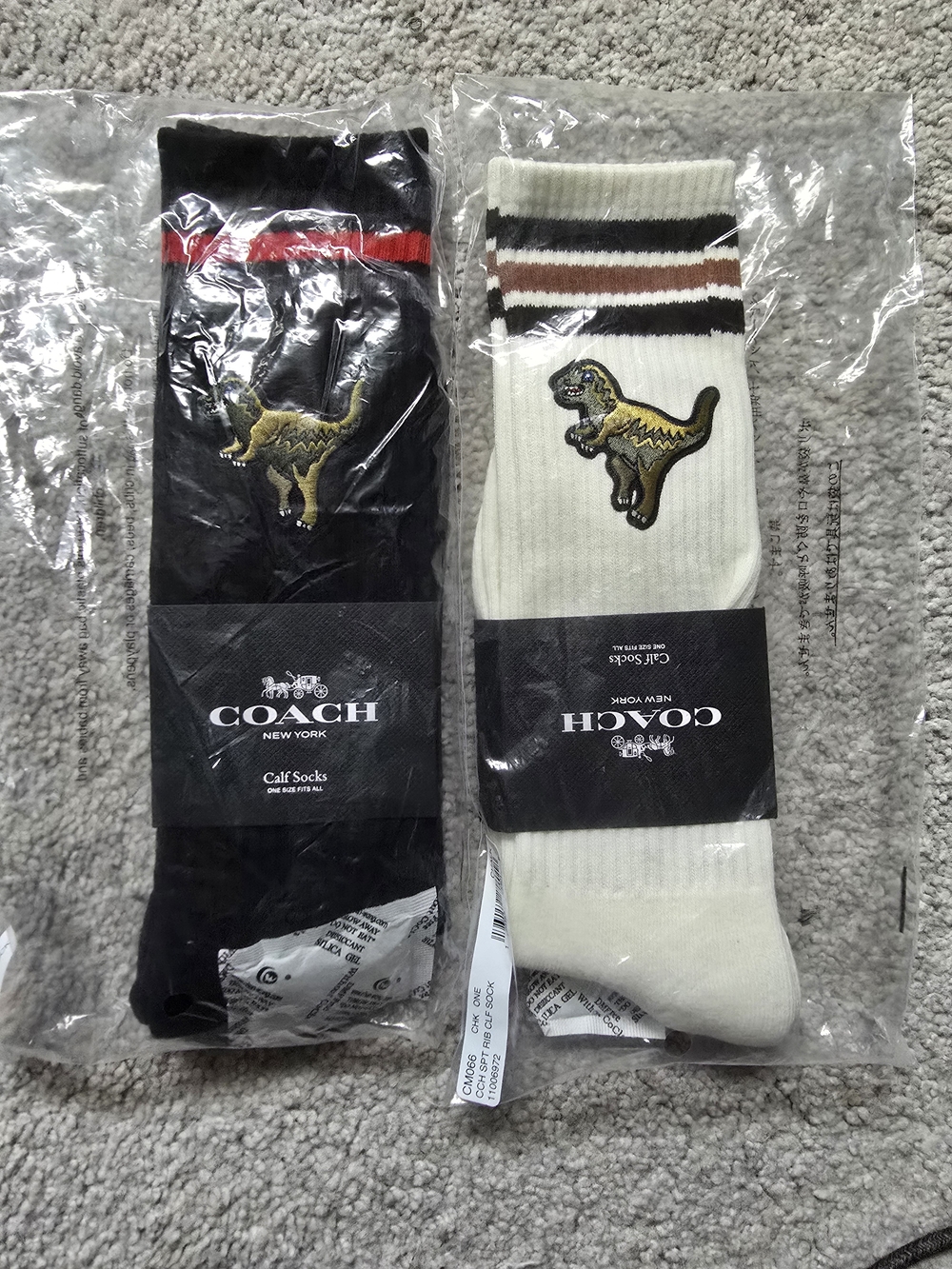 Coach Men’s Black & Cream Dinosaur Embroidered Calf Socks